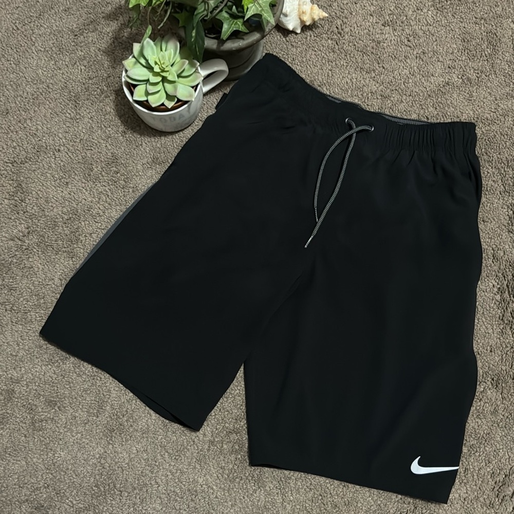 Men’s Sz S Nike Swim Trunks-Black with Gray Accents-Liner-Pockets-Drawstring - Picture 2 of 12